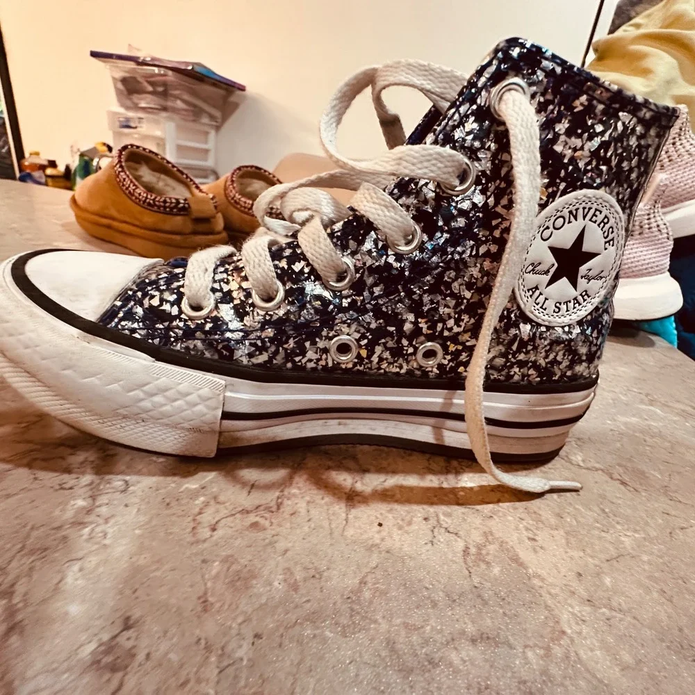 Converse Chuck Taylor All Star Hi Top Blue Silver Glitter Confetti Kids Size 13